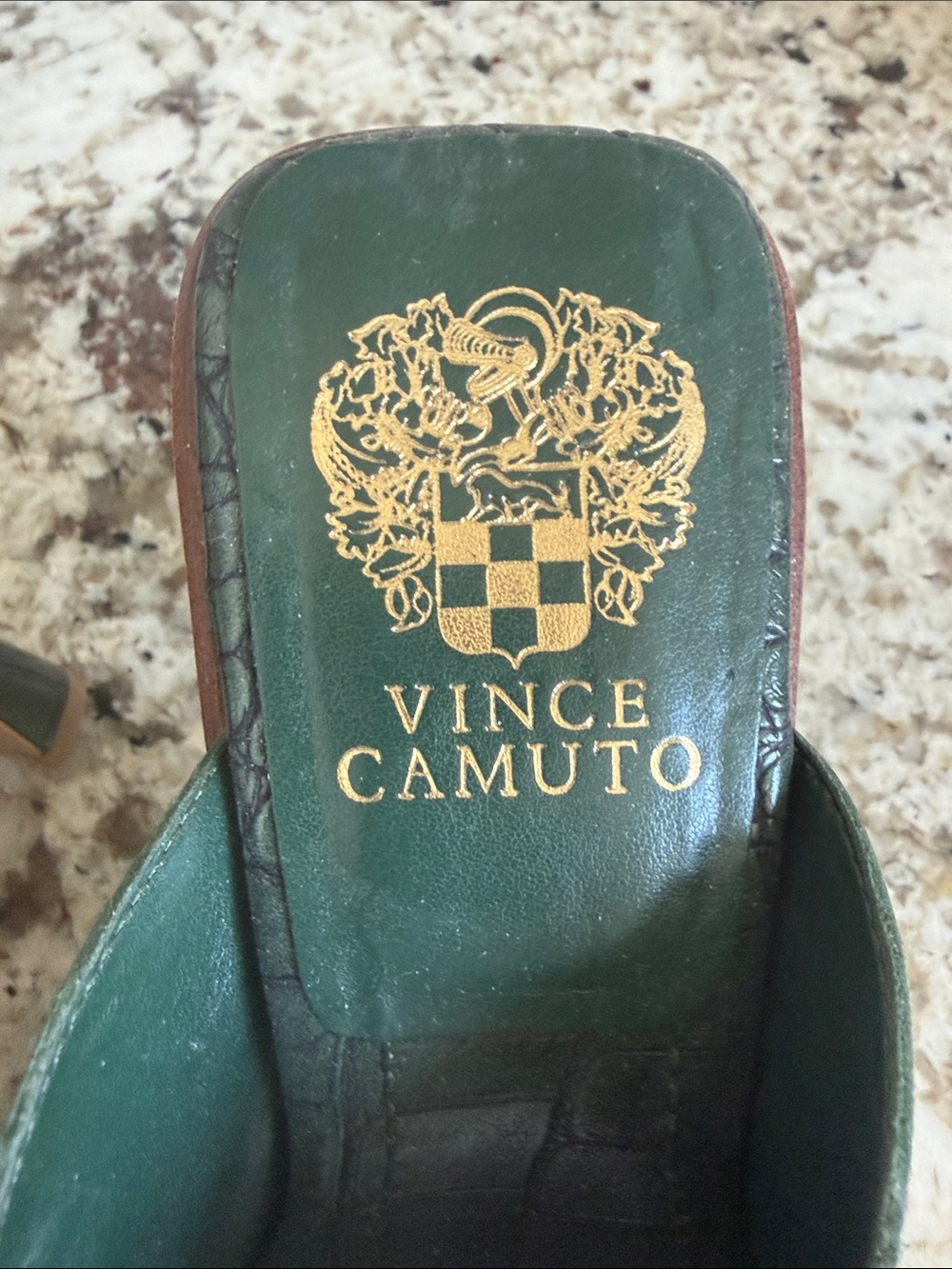 Vince Camuto Dark Green Croc-Embossed Leather Mule Heels - Picture 4 of 7